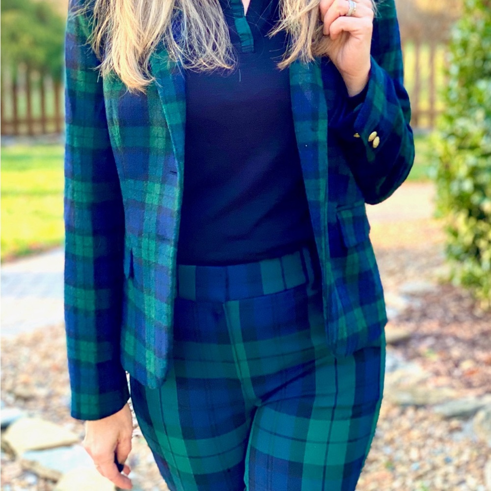 JCrew Women's Black Watch Plaid One-Button Blazer and Ruby Pant matching set
